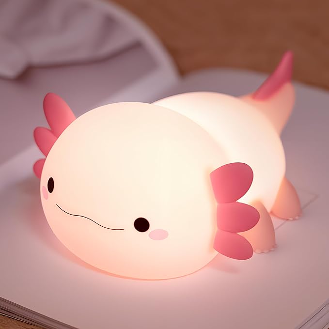 OkiyiD Axolotl Gifts, Cute Axolotl Night Light, Animal Silicone Night Lamp, Cute Room Decor Night Light Birthday Christmas Gifts