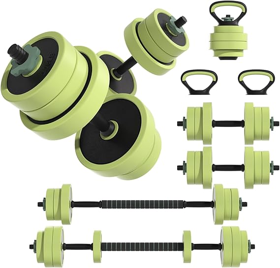 Kettlebell, Barbell, Dumbbell & Push-Up Stand, Iron Sand Free Weight Set with Connector for Home Gym, Non-Slip Handles